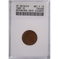 1869 (REPUNCHED) INDIAN HEAD CENT ANACS VF DETAILS