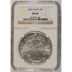 2003 AMERICAN SILVER EAGLE, NGC MS-69