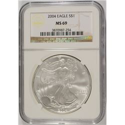 2004 AMERICAN SILVER EAGLE, NGC MS-69
