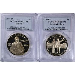 2004 EDISON & 2004 LEWIS & CLARK COMMEM SILVER DOLLARS:  BOTH PCGS PR-69 DCAM