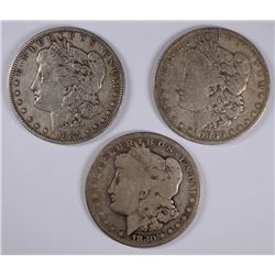 LOT OF ( 3 ) NICE CIRC MORGAN DOLLARS: 1880-S, 1880-O &  1885