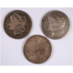 LOT OF ( 3 ) NICE CIRC MORGAN DOLLARS: 1880-S, 1889-O &  1896-O