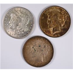 ( 3 ) NICE SILVER DOLLARS: 1921 MORGAN AND 1922 & 1922-D PEACE