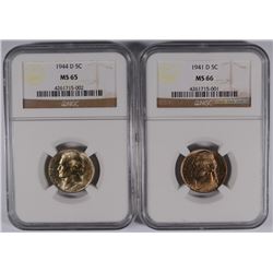 JEFFERSON NICKELS:1941-D NGC MS-66 & 1944-D NGC MS-65
