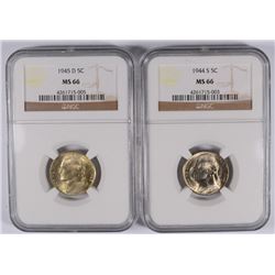 JEFFERSON NICKELS: 1944-S NGC MS-66 & 1945-D NGC MS-66