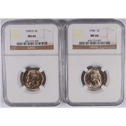 JEFFERSON NICKELS: 1946 NGC MS-66 & 1950-D NGC MS-66