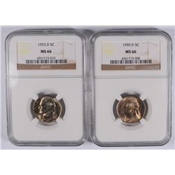 JEFFERSON NICKELS: 1950-D NGC MS-66 & 1953-D NGC MS-66