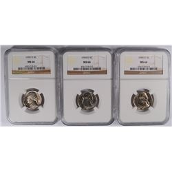 LOT OF ( 3 ) 1959-D JEFFERSON NICKELS, NGC MS-66