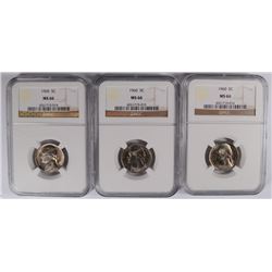 LOT OF ( 3 ) 1960 JEFFERSON NICKELS, NGC MS-66