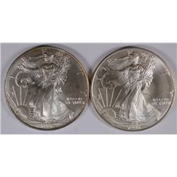 ( 2 ) 1996 AMERICAN SILVER EAGLES, GEM BU+  SCARCE
