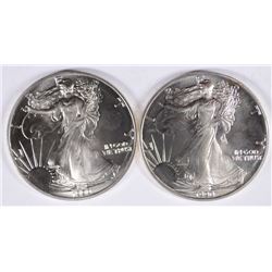 ( 2 )  UNC, 1990 AMERICAN SILVER EAGLES