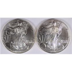 ( 2 ) UNC 1999 AMERICAN SILVER EAGLES