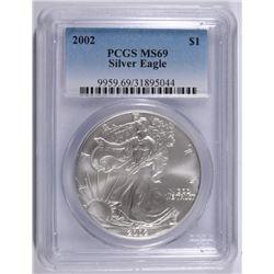 2002 AMERICAN SILVER EAGLE, PCGS MS-69