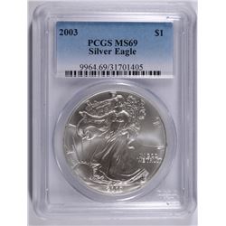2003 AMERICAN SILVER EAGLE, PCGS MS-69