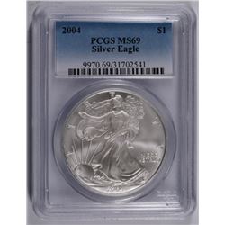 2004 AMERICAN SILVER EAGLE, PCGS MS-69