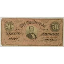 1864 $50 CONFEDERATE STATES OF AMERICA NOTE