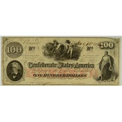 1862 $100 CONFEDERATE STATES OF AMERICA NOTE