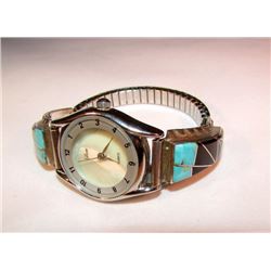 Native American Zuni Sterling Turquoise Onyx Watch