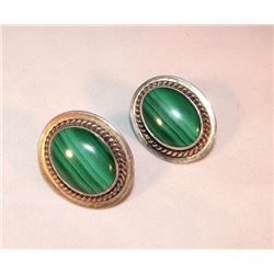 Sterling Silver 925 Malachite Post Earrings