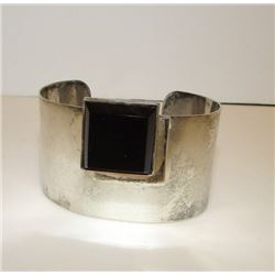 Mexican Sterling Taxco Mod Onyx 925 Big Bracelet