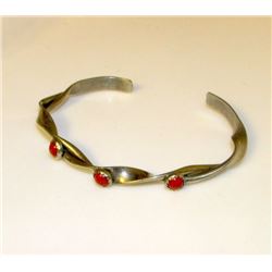 Native American Sterling Silver Coral Cuff Bracelet