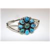 Image 1 : Native American Navajo Sterling Silver Turquoise Cluster Rosette Design Cuff Bracelet