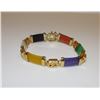 Image 1 : Jade Jadeite Multi Color 14K Gold Plated Bracelet Good Fortune Prosperity Longevity Symbols