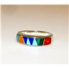 Image 1 : Native American Navajo Calvin Begay Inlay Turquoise Coral Lapis Malachite Spiny Oyster Inlay Ring. S