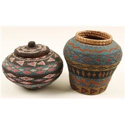 2 Ethnic Glass Beaded Baskets