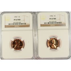 1956 & 1957 LINCOLN CENTS, NGC PROOF-67 RED