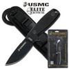 Image 1 : USMC 8" BLACK HANDLED ELITE FIXED BLADE KNIFE 5MM THICK