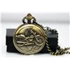 Image 1 : Motorcycle Engraved Copper tone analog Pocket Watch w/
