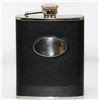 Image 2 : BLACK LEATHER STYLE FLASK W/ MONEY CLIP AND FUNNEL