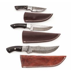 Lot of 3 Damascus Steel Hunting Knives