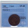 Image 1 : 1 cent 1892, CCCS VF-20; Obverse 2.