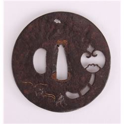 19th Century, Japanese Samurai Tsuba sword guard inlaid