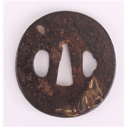 19th Century, Japanese Samurai Tsuba sword guard inlaid with gold