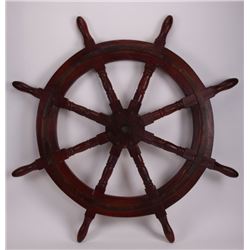 19th Century, very large nautical wood ship wheel.