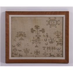 19th Century early American silk on wool sampler with