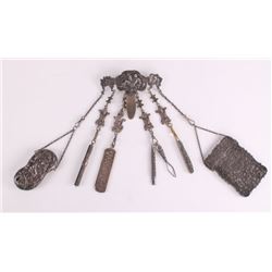 19th Century Victorian Silver Chatelain.  A chatelaine