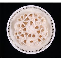 19th Century, Japanese carved ivory decoration plate