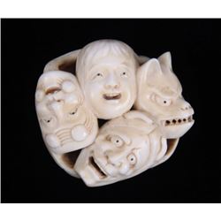19th Century, Japanese exquisite ivory netsuke with six