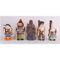 Five (5) Japanese Porcelain Kamotsuru Sake Bottles.