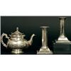 Image 1 : A pair of Victorian candlesticks, detachable sconces with beaded rims, octagonal columns and squa...