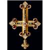 Image 1 : A cross, measuring approximately 65 x 45mm, set with rubies, marquise cut emeralds and diamonds,...