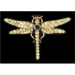 A Victorian style brooch, in the form of a dragonfly set with sapphire and diamonds, total diamon...