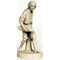 A Copeland Parian figure of Paul, circa 1885, modelled standing carrying a wicker hat and nesting...