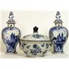 Image 1 : A pair of Dutch Delft blue and white vases and covers, circa 1900, of slightly octagonal form, pa...