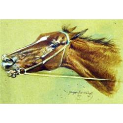 Georges Sweztshkoff. Study of a racehorse's head, signed and dated 1909 Paris lower right, 19.5cm...