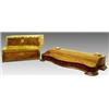 Image 1 : A late Victorian walnut and brass bound writing slope, circa 1890, the hinged rectangular lid wit...